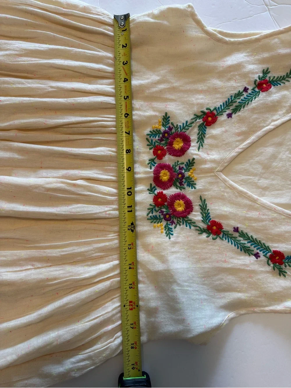 NATURAL LIFE Cream Sleeveless Dress with Bright Floral Embroidery 100% Cotton